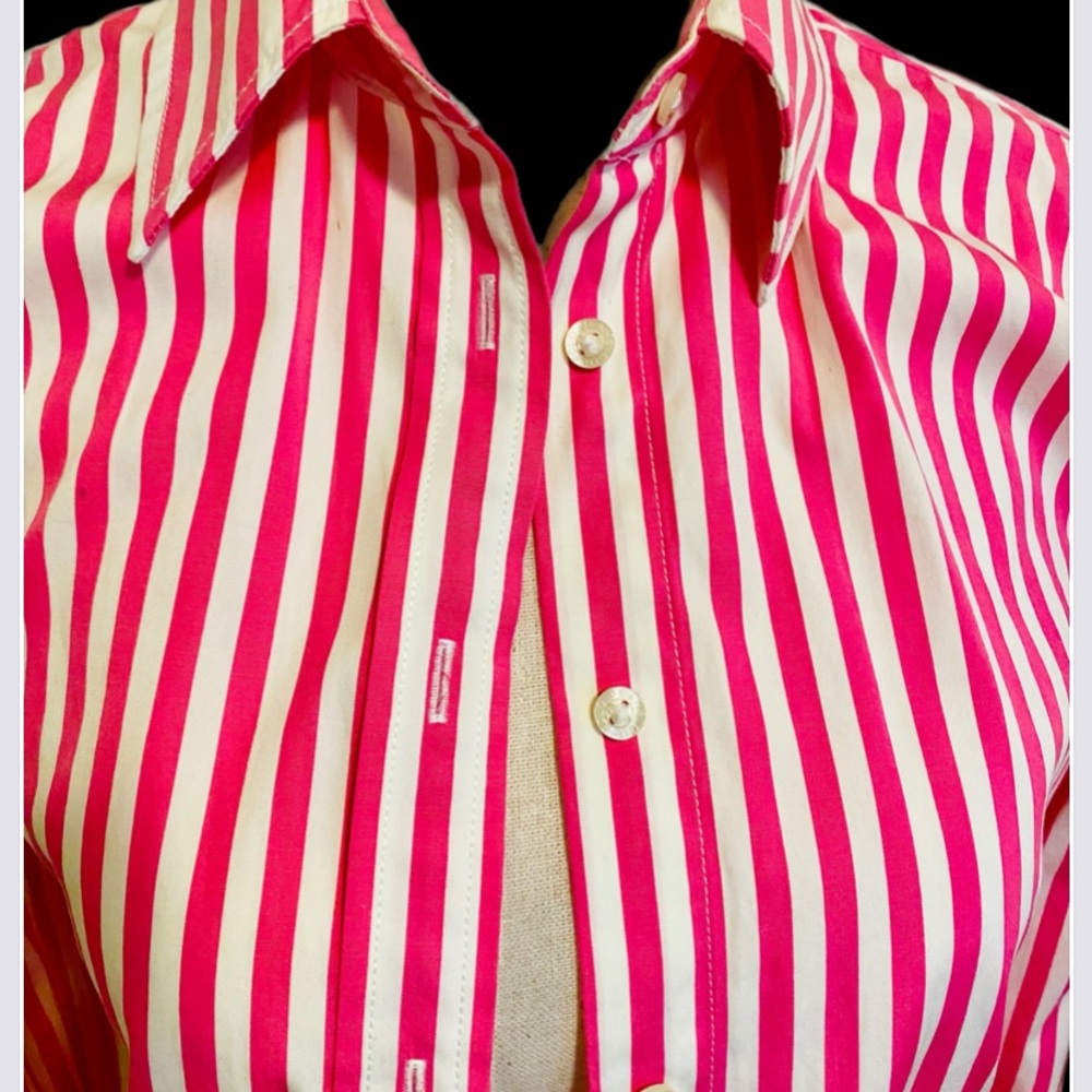 Ralph Lauren Double RL Pink and White Striped Button Down Shirt